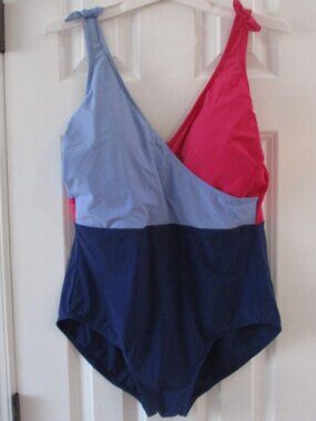 Talbots Color Block Wrap One Piece Swimsuit Sz XL,14